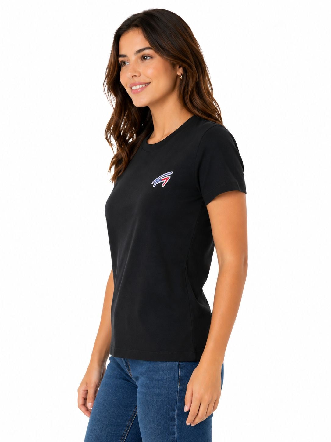 TOMMY JEANS-Black Tommy Jeans t-shirt with a small embroidered logo on the chest