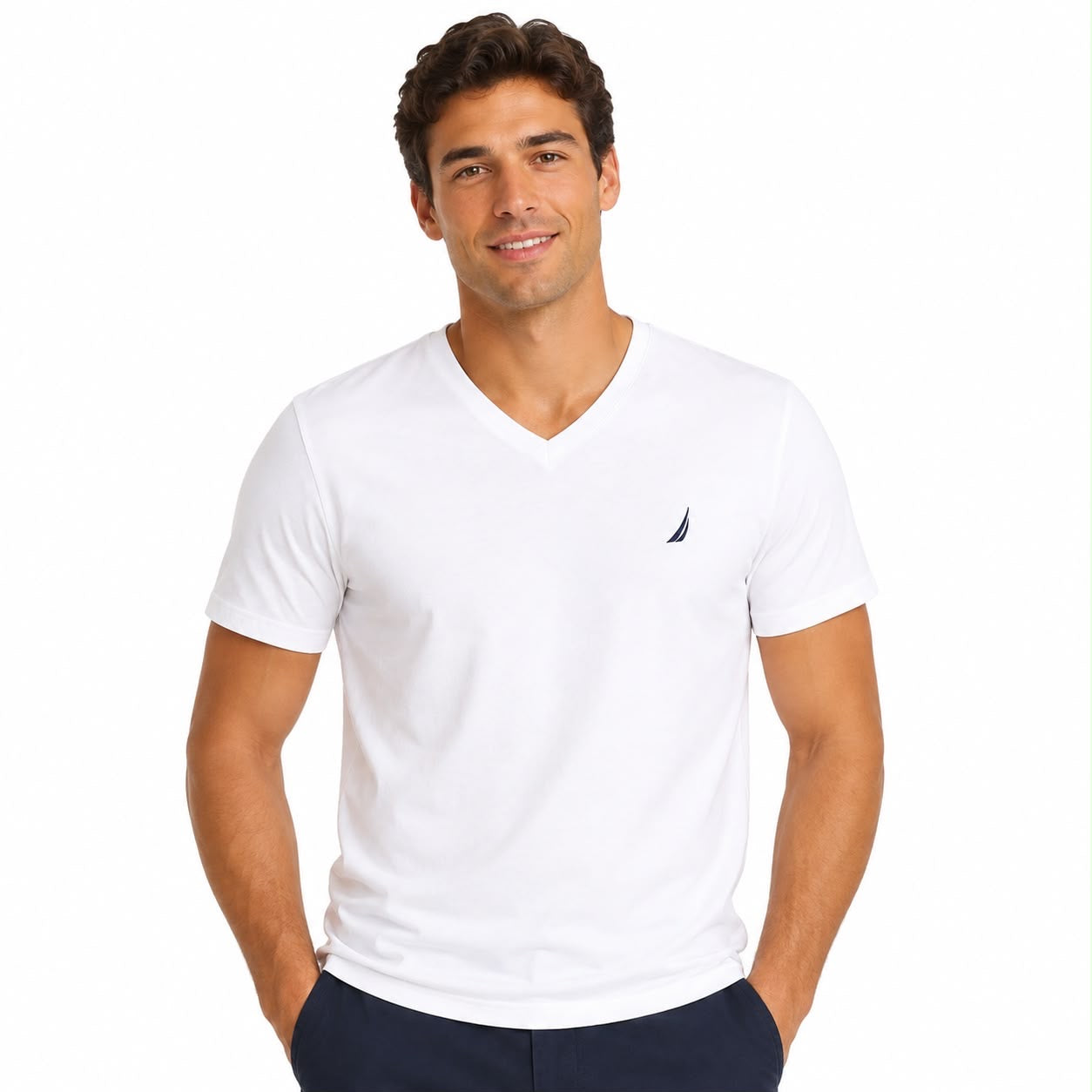 NAUTICA-White V-neck t-shirt