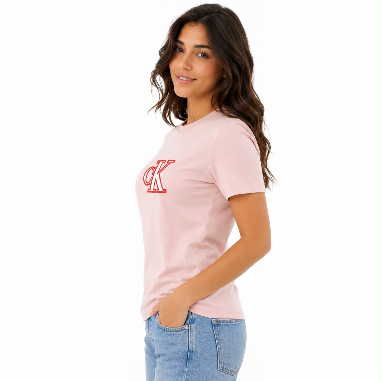 Calvin Klein Slim Cotton Modal Monogram Logo Tee Women’s