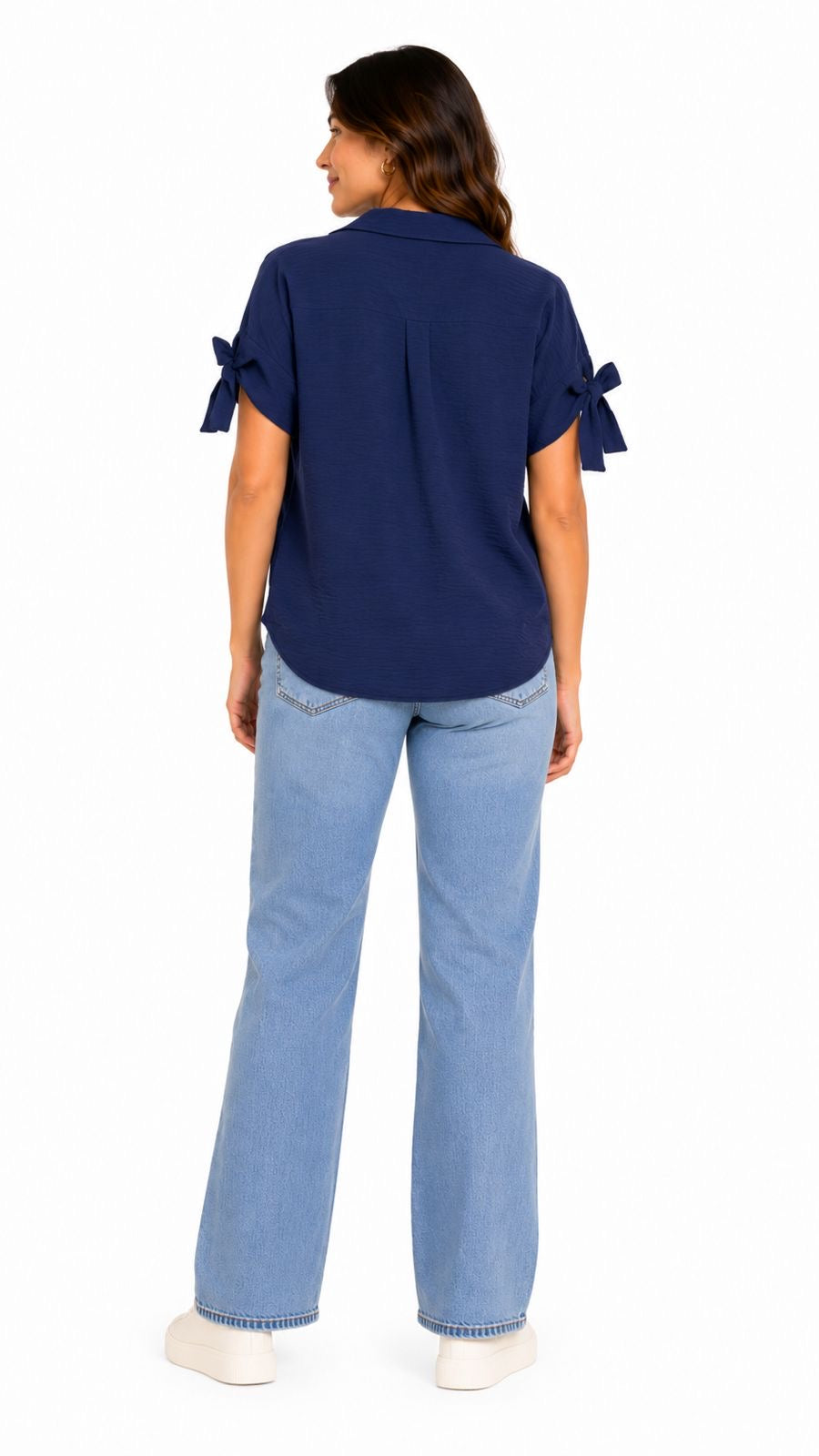 WRAPPER-Navy blue short-sleeved blouse