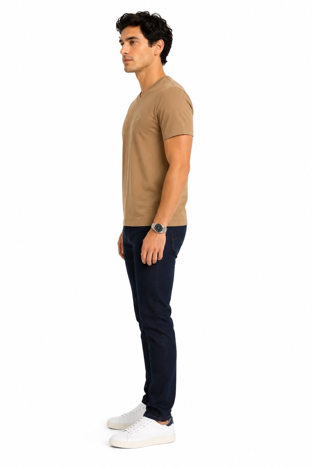 NAUTICA-Brown cotton V-neck t-shirt