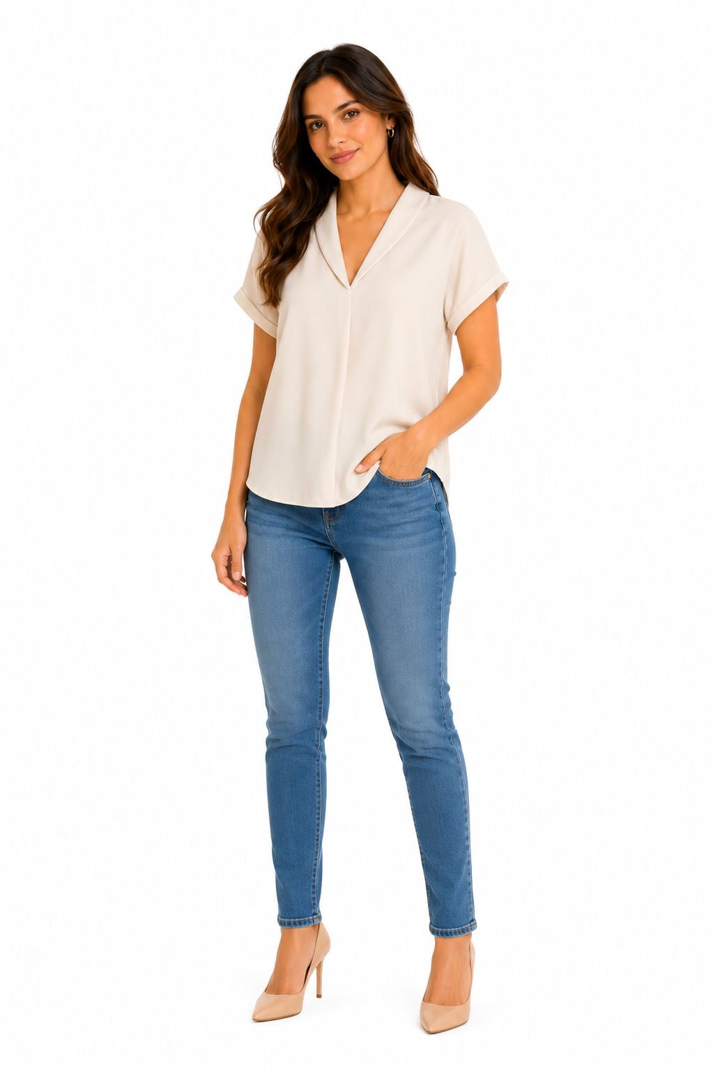 Melloday brand blouse in cream or light beige