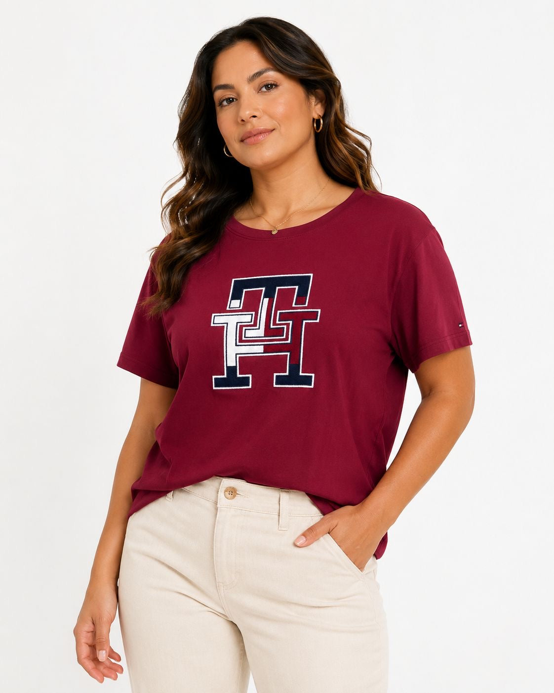 TOMMY HILFIGER-Embroidered Tricolor Logo T-Shirt