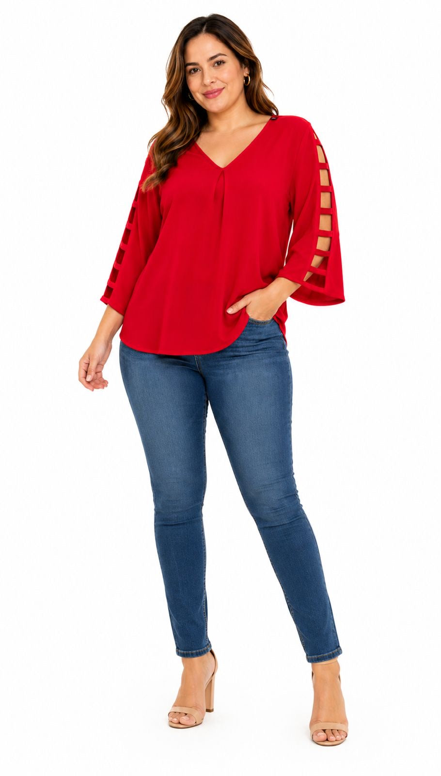 CATHY-Loose cut blouse in bright red