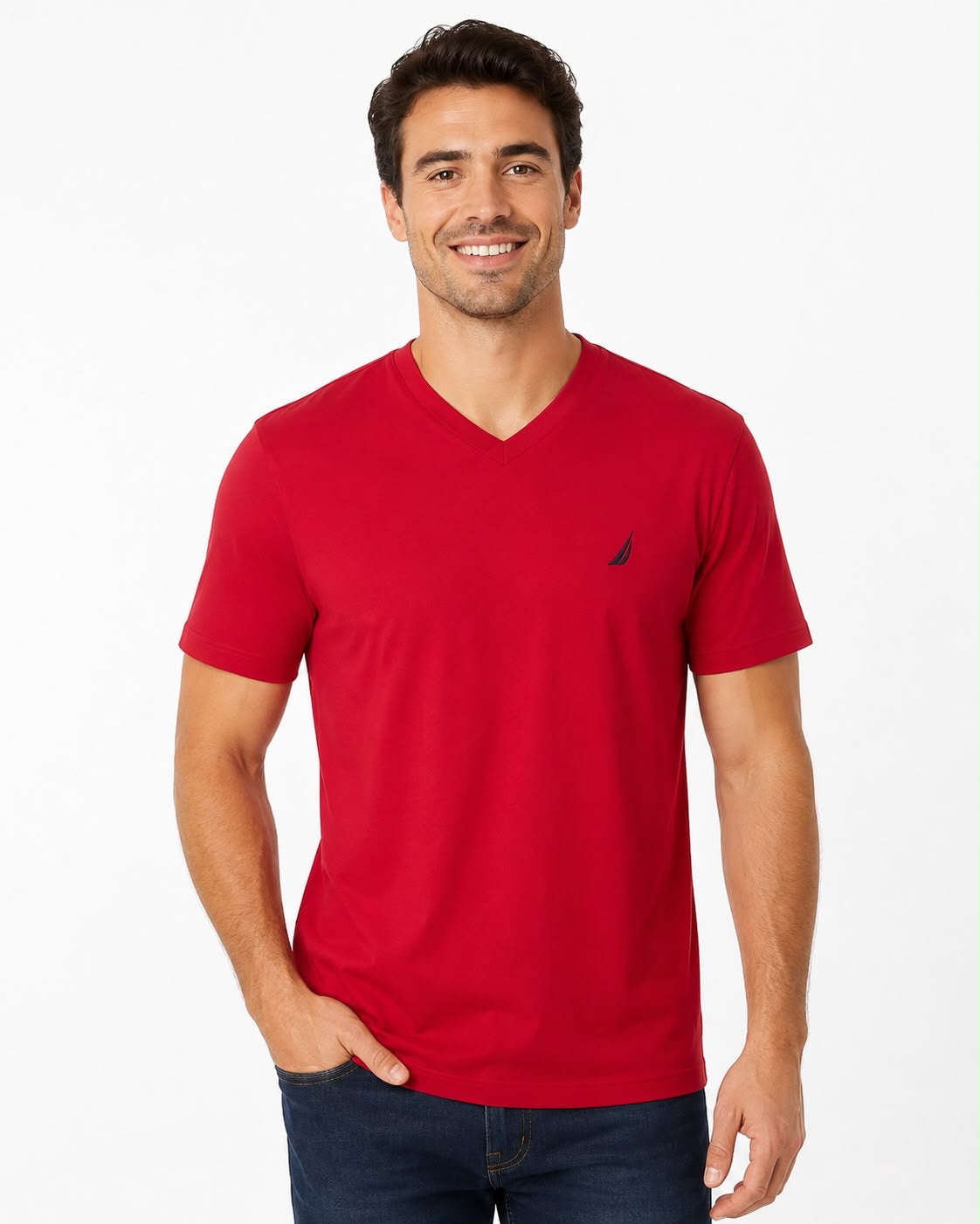 NAUTICA-Men's red V-neck t-shirt