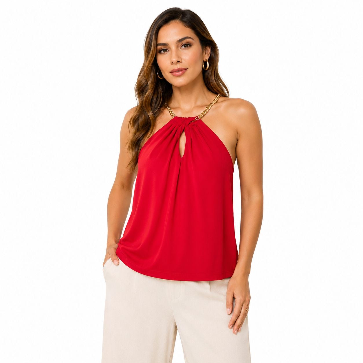 Michael Kors blouse is a red t-shirt with a halter collar Women’s