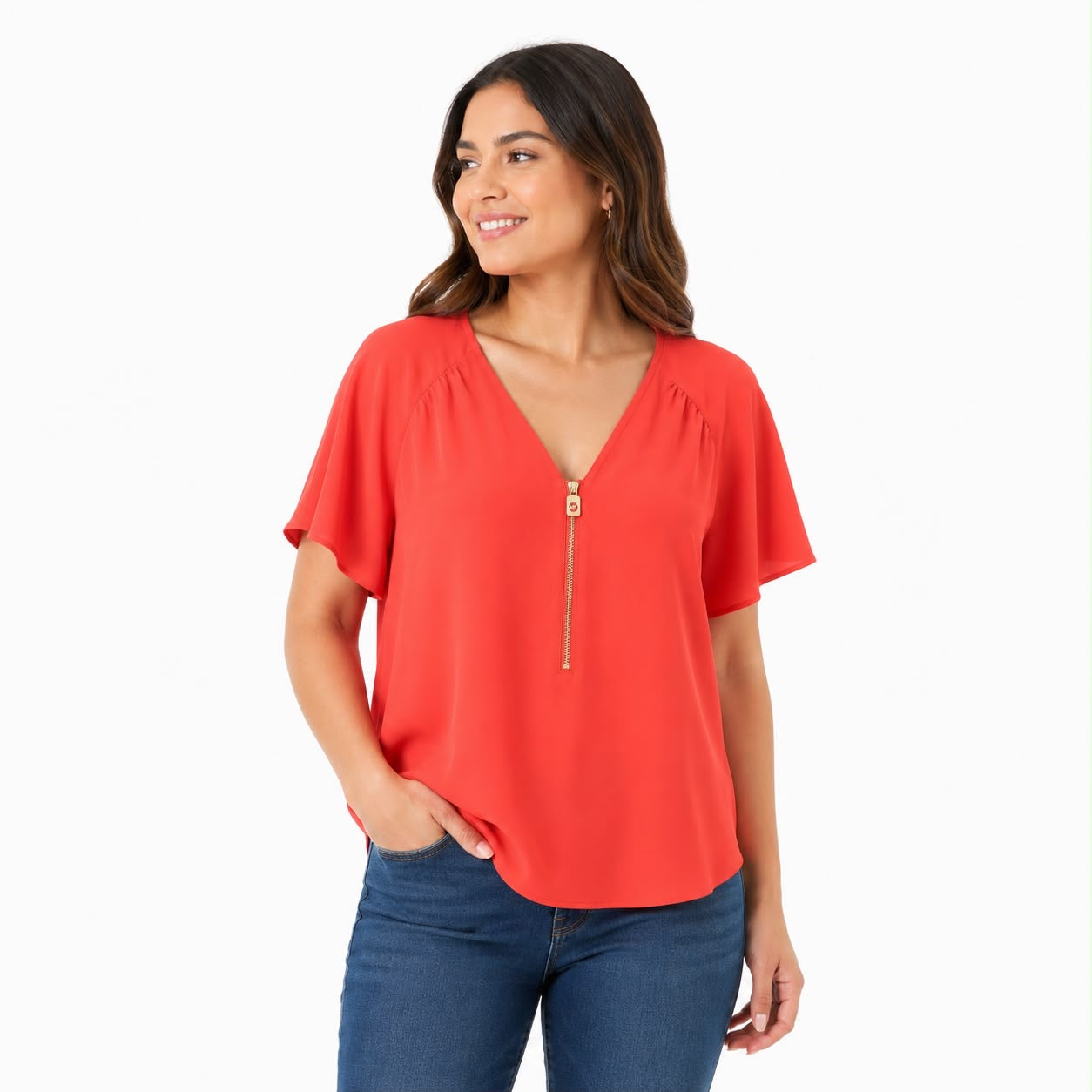 Michael Kors coral blouse with flutter sleeves