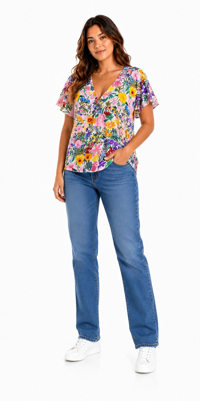 CYNTHIA ROWLEY-Short-sleeved blouse with multicolor floral print
