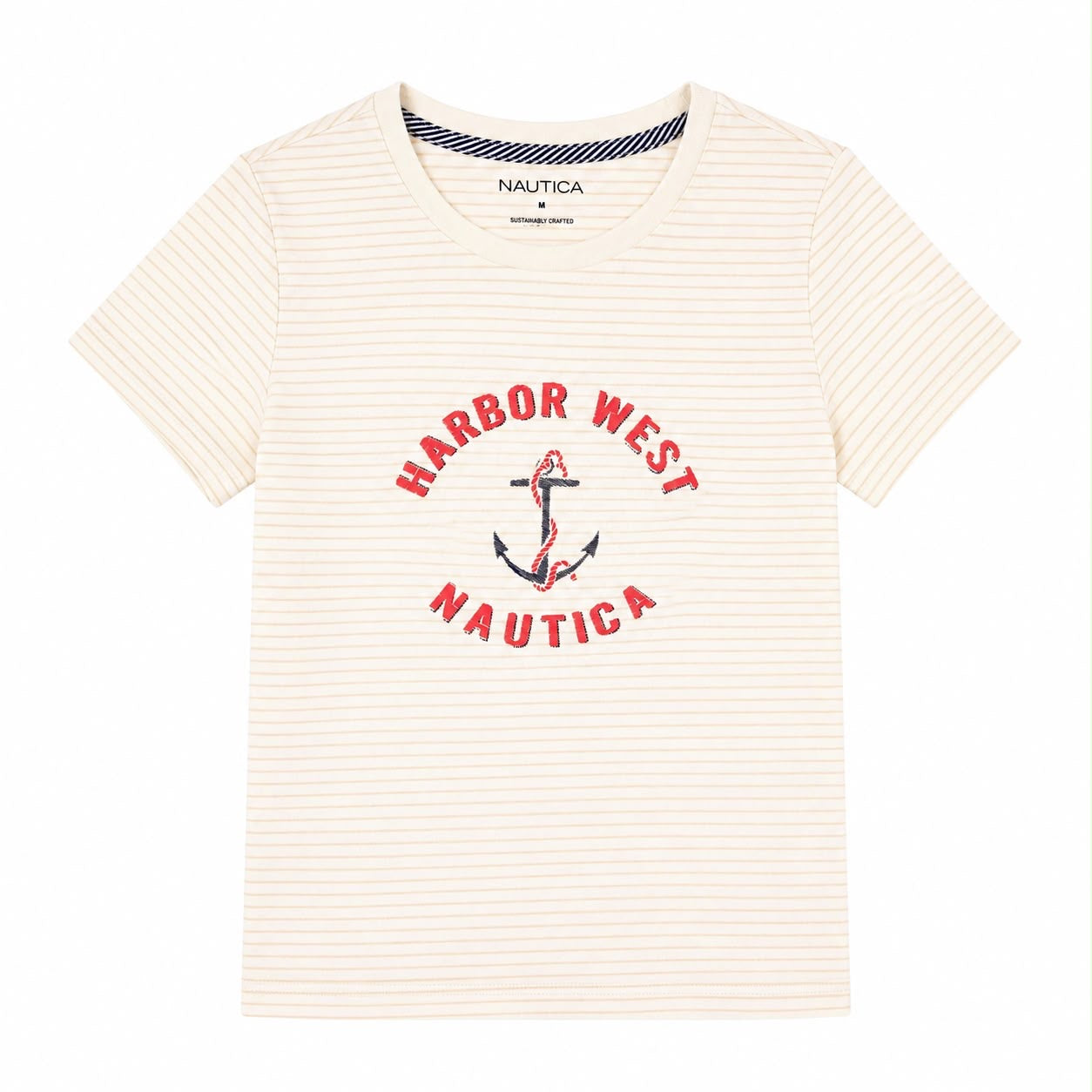 Nautica Cream striped Nautica t-shirt has a nautical graphic