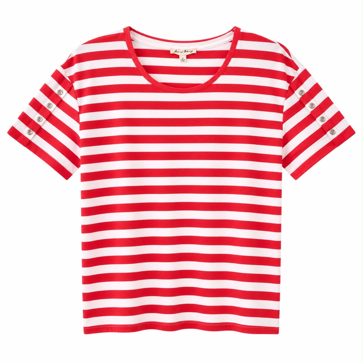 Josie and Delancy Round neck t-shirt with red and white horizontal stripes