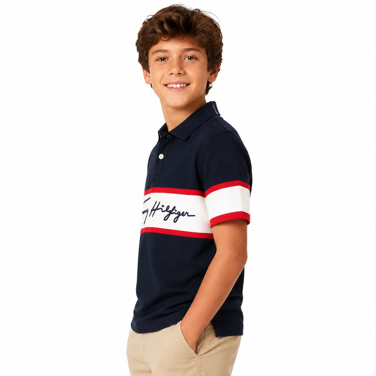Tommy Hilfiger Kids Sky Captain Color Block Regular Fit Polo T-Shirt