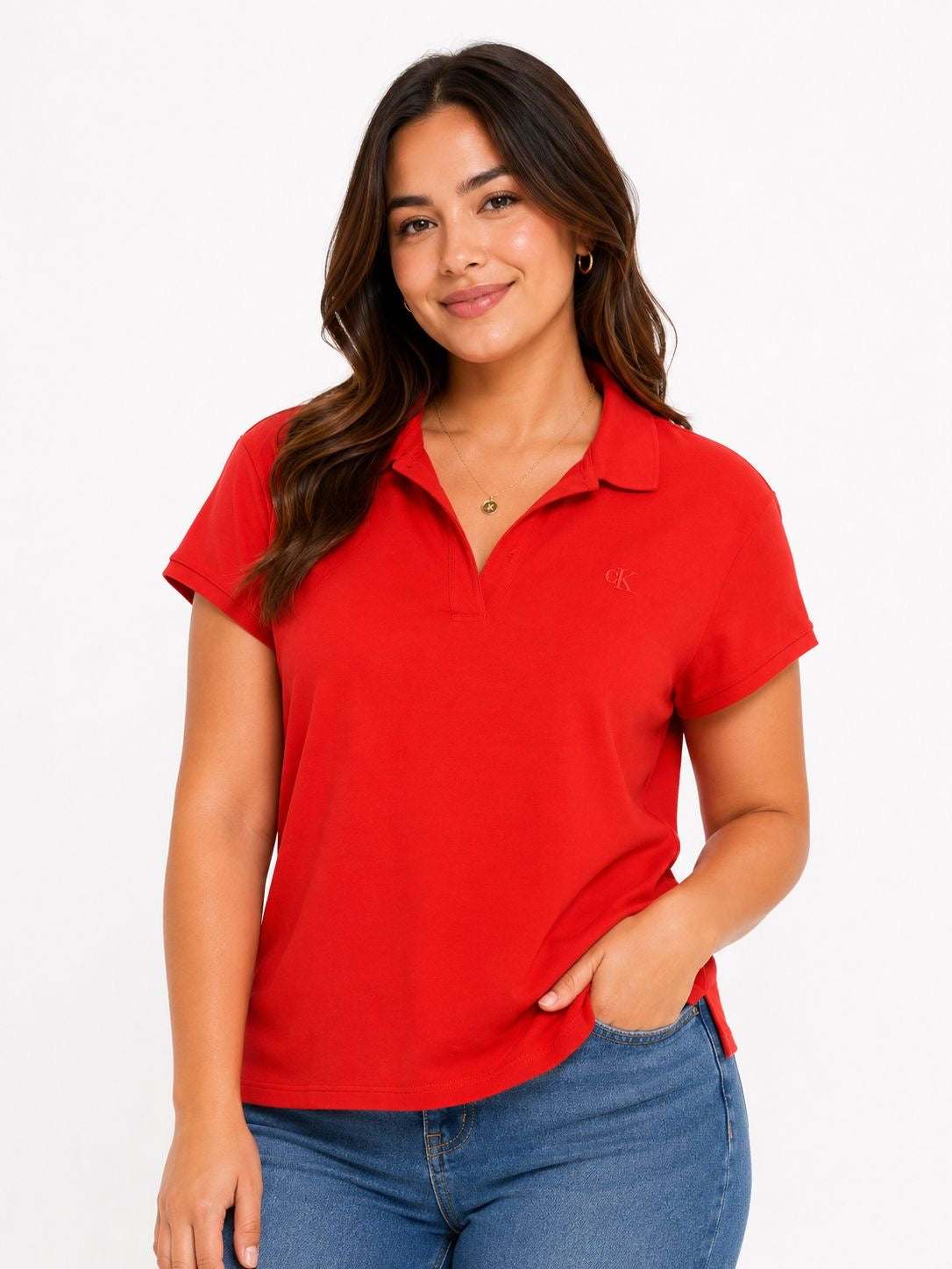 Calvin Klein Jeans- Women’s Ribbed Shirt- Sleeve Polo Shirt