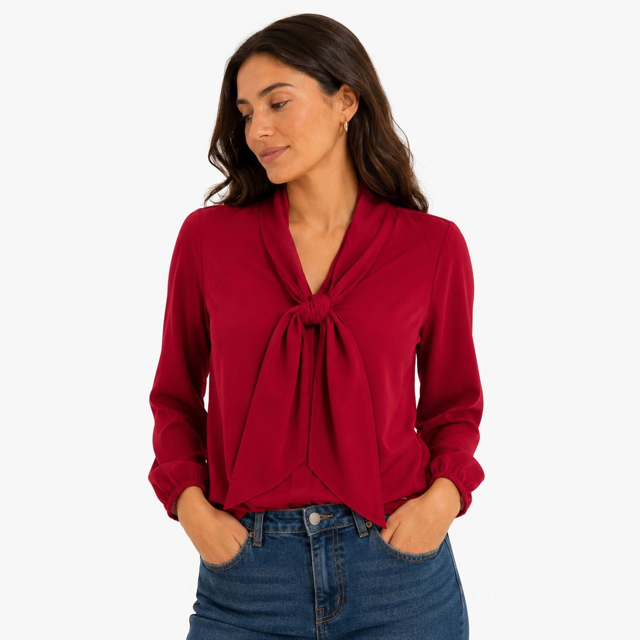 Anne Klein Long-sleeved blouse with high collar and a bow of the same fabric