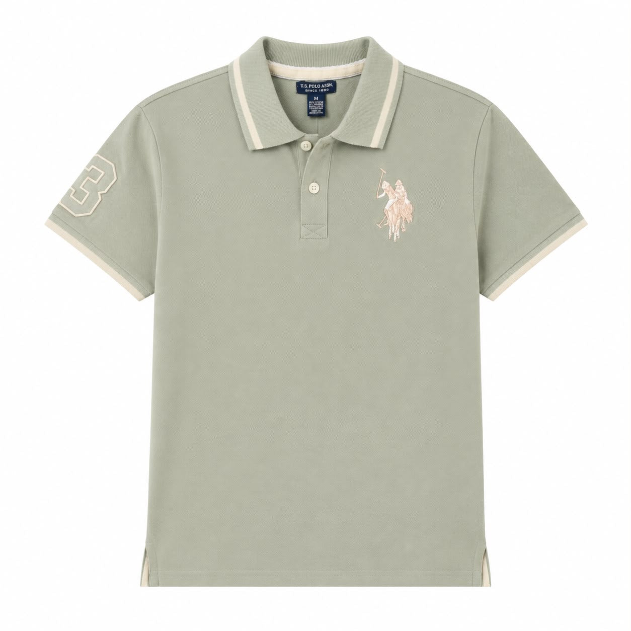 U.S. polo shirt Assn. pale green color features an embroidered logo