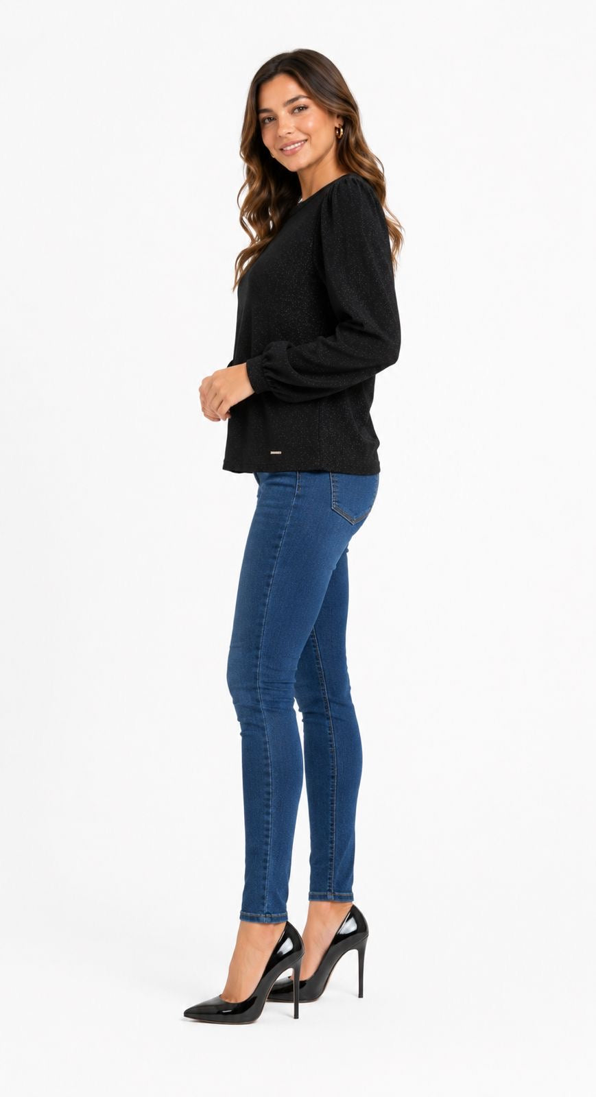 Anne Klein shiny black blouse