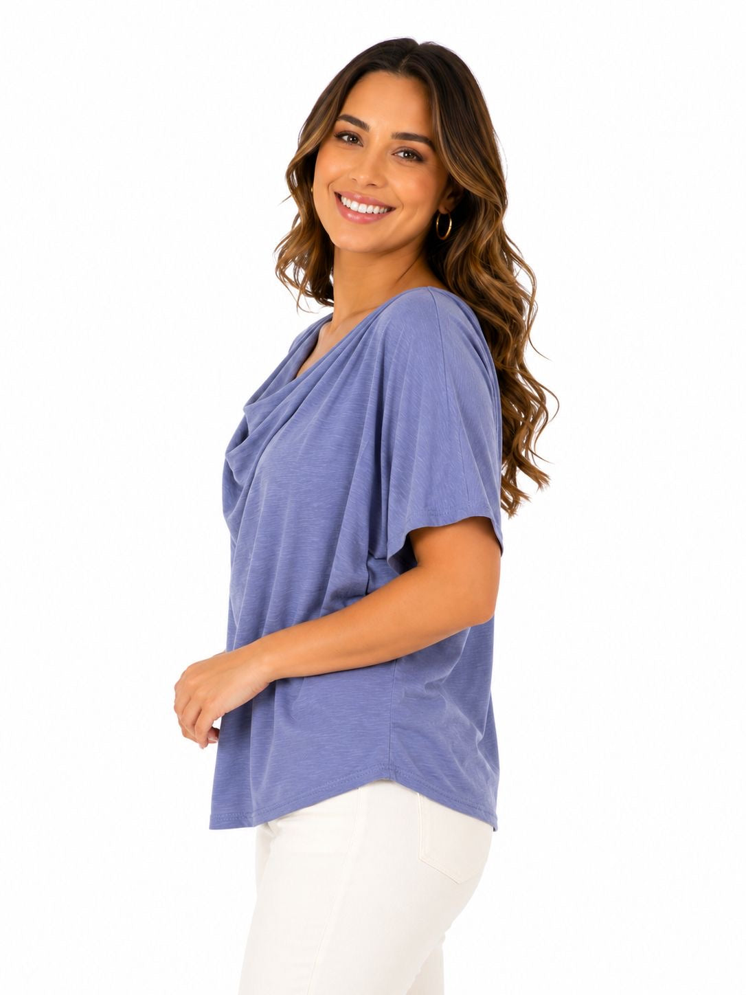 GREEN ENVELOPE-Short-sleeved blouse with draped collar (or overturned)