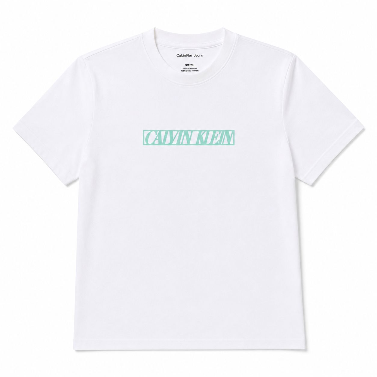 Calvin Klein T-shirt White jeans with a framed turquoise logo graphic Women’s