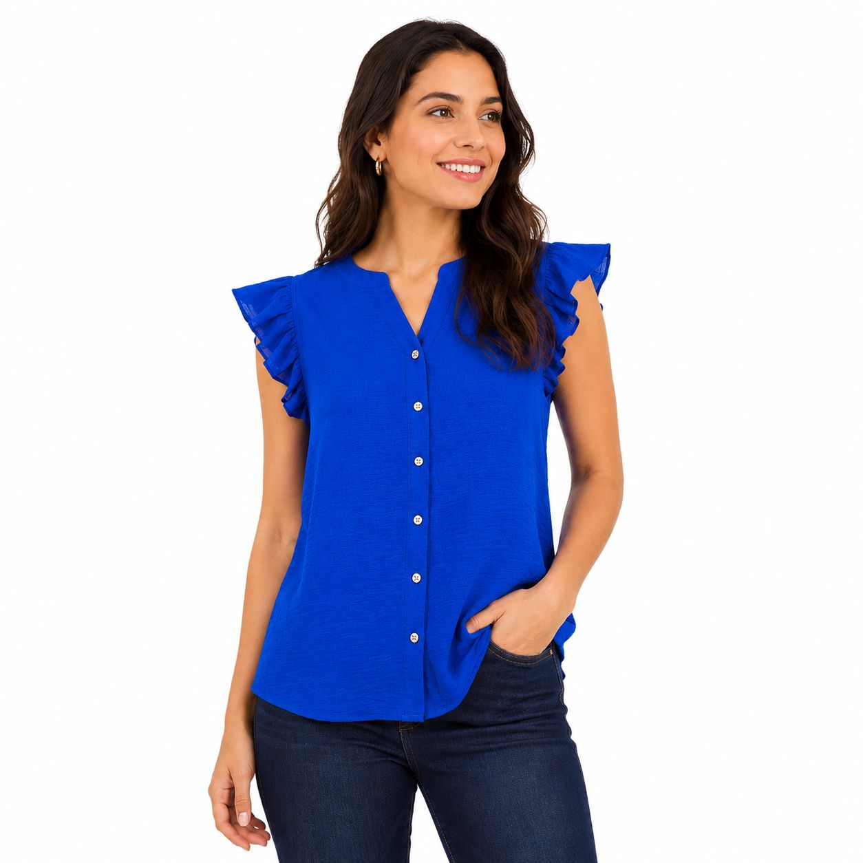 Adrienne Vittadini Intense blue blouse has a V-neck design Women’s