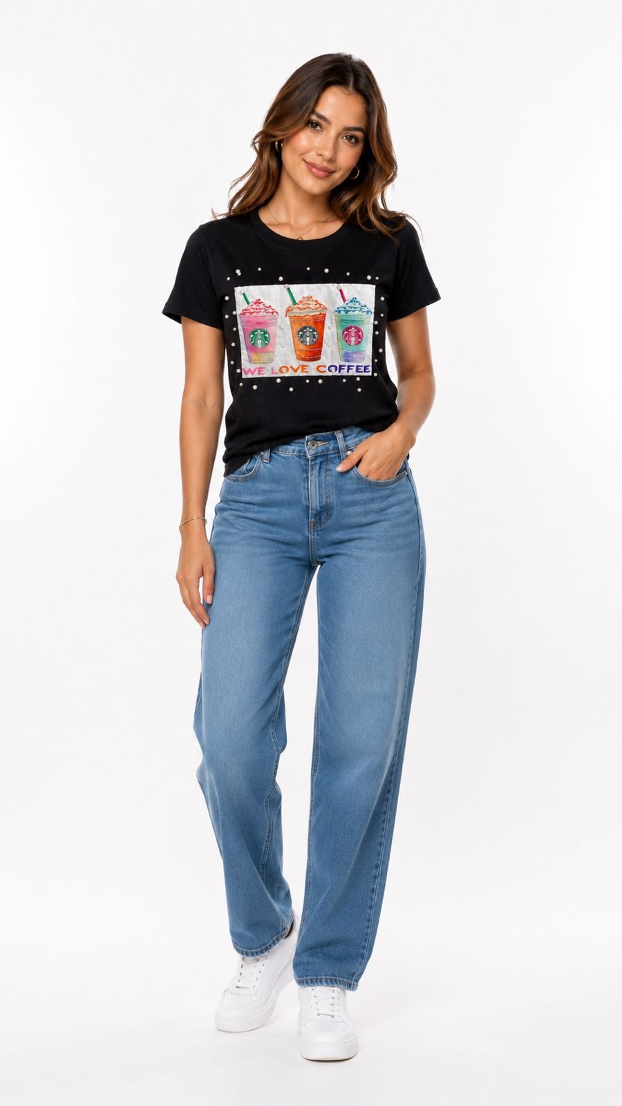OLLY Z-Black t-shirt decorated with pearls