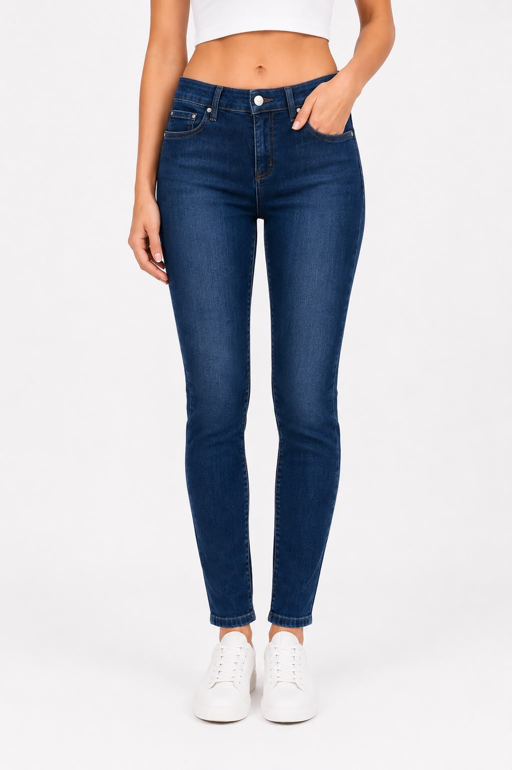 GUESS-High-rise skinny jeans in dark wash denim