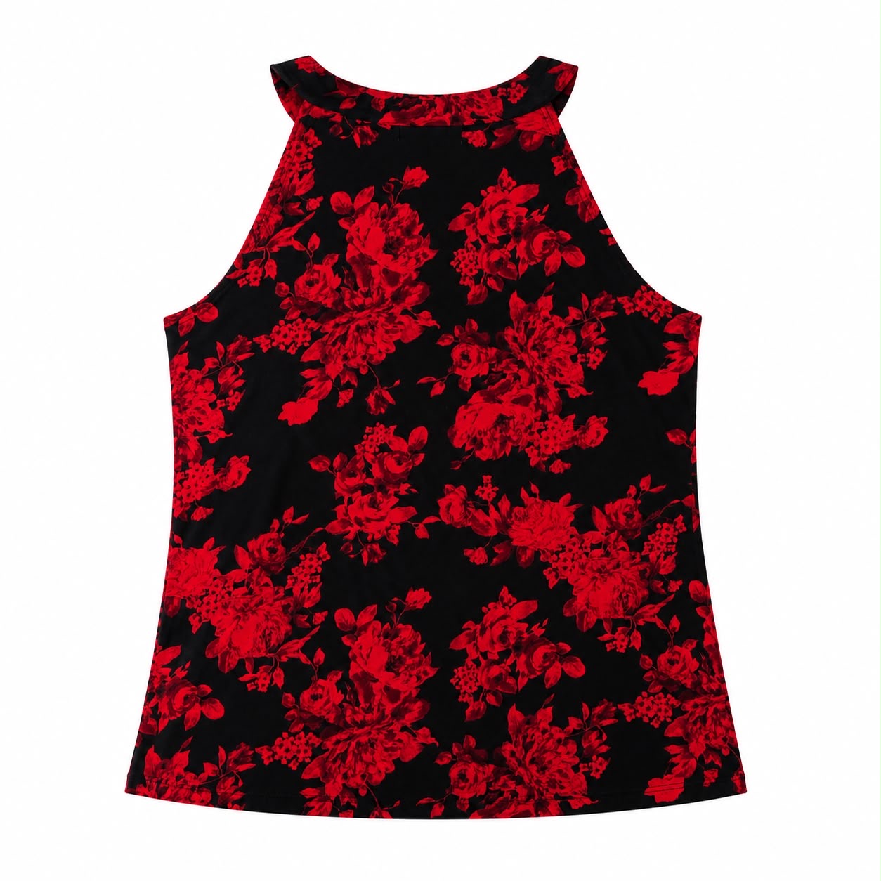 Diana Belle brand blouse presents a bold red floral print