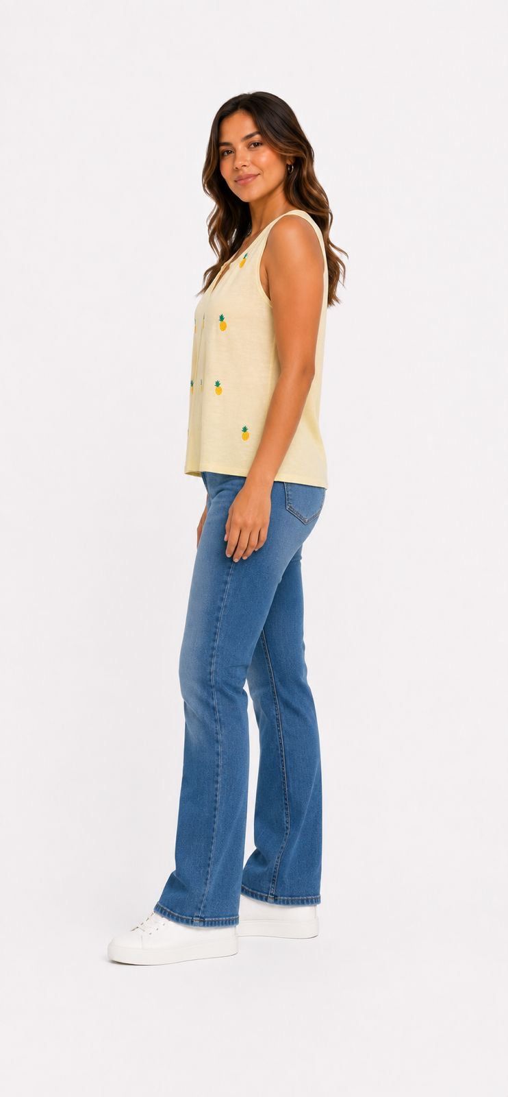LUCKY BRAND-Light yellow tank top with pineapple embroidery