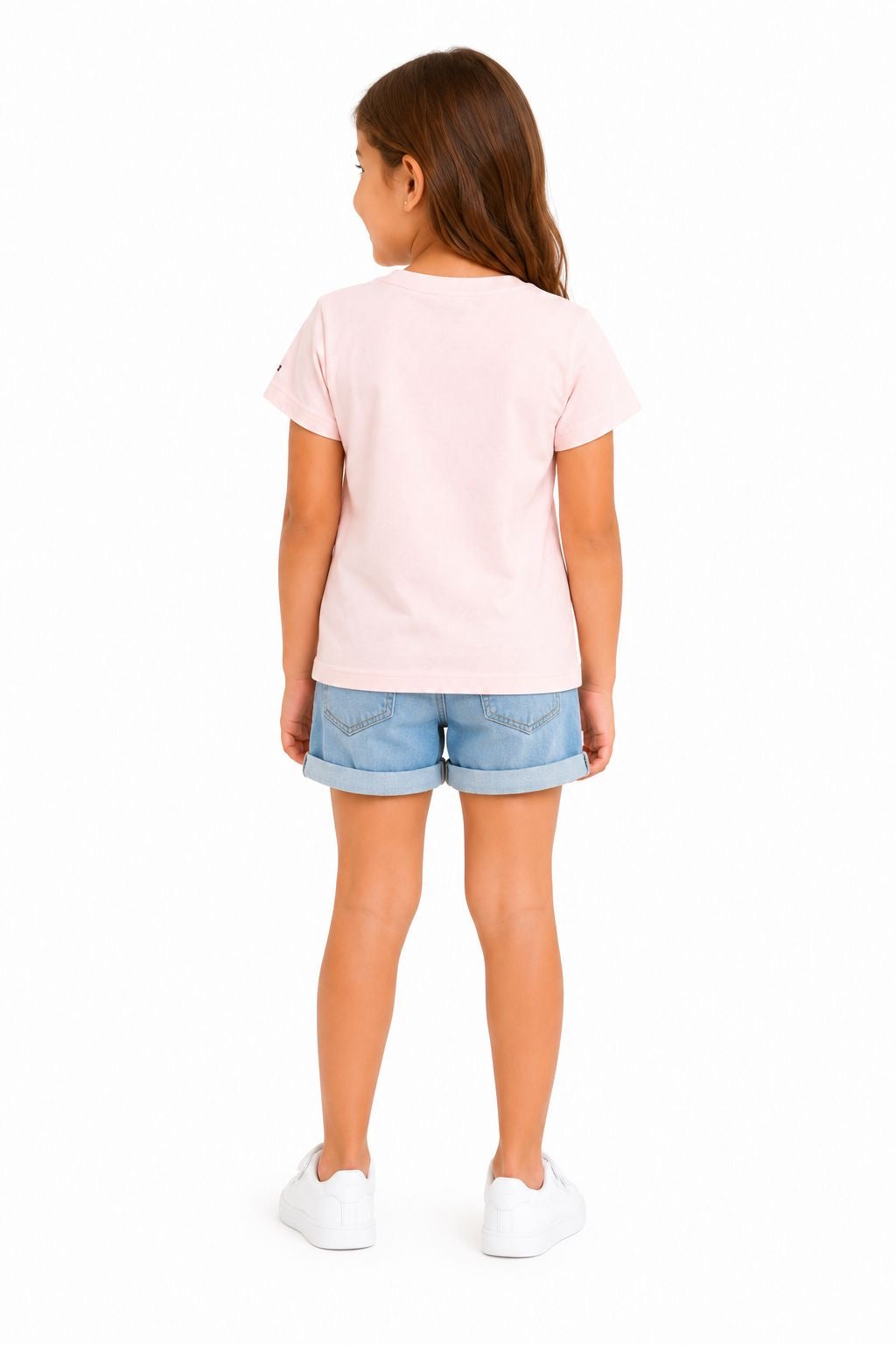 Tommy Hilfiger Girls Peach Solid Round Neck T-Shirt
