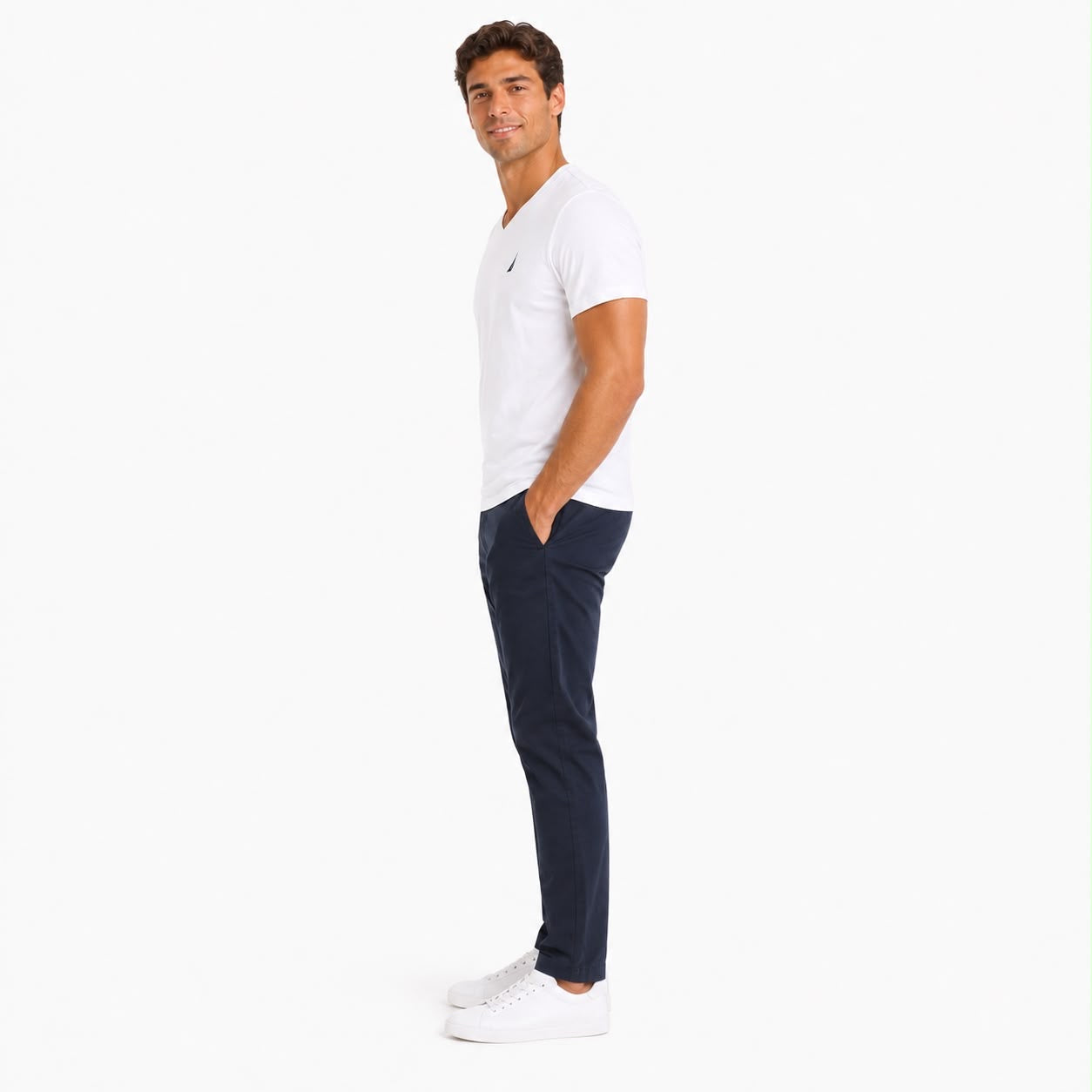NAUTICA-White V-neck t-shirt