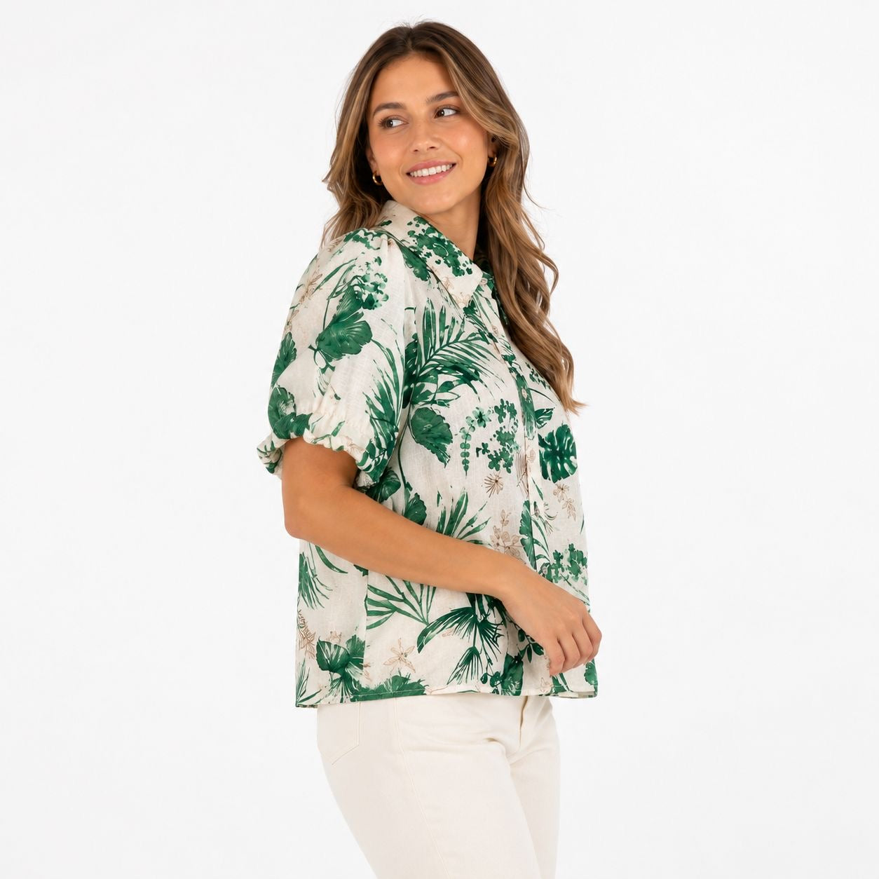 Chenault Shirt blouse with a vibrant tropical print