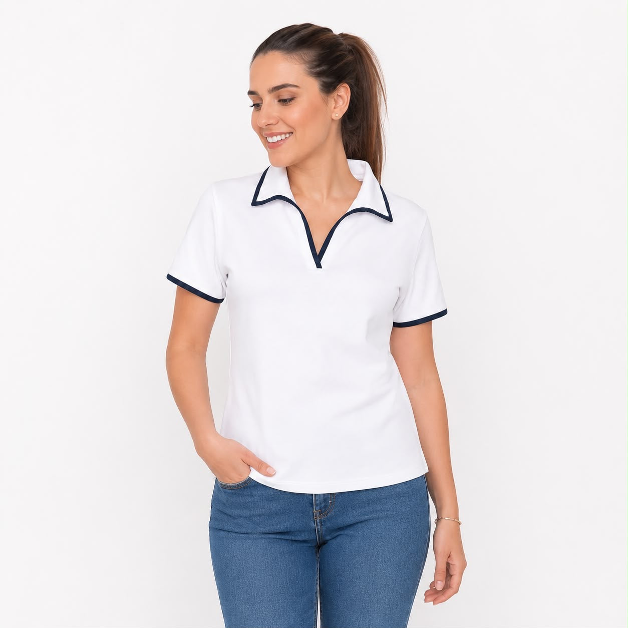 Nautica Jeans for women is white with a V-neck