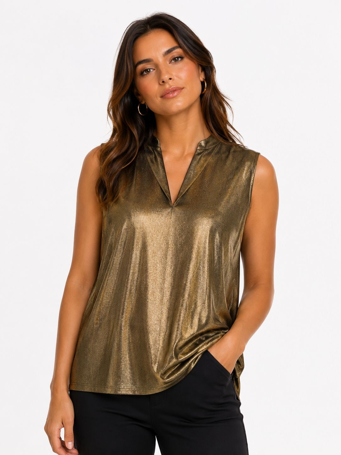 NINE WEST-Metallic gold sleeveless blouse