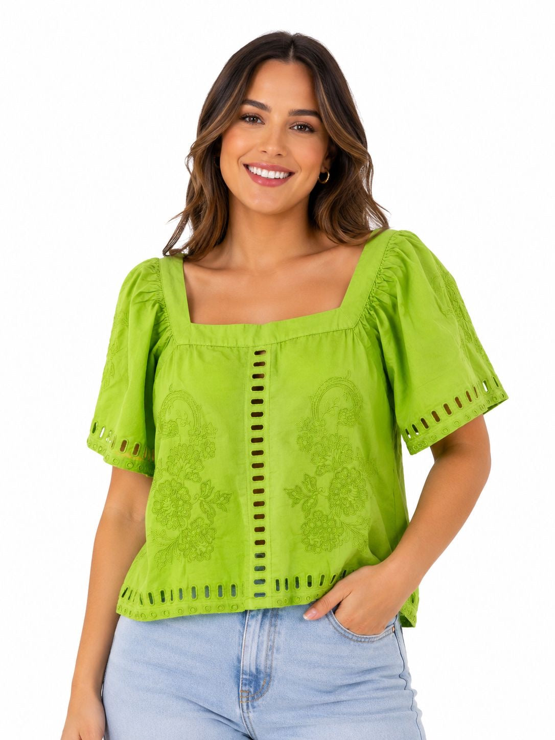CALLIGRAPHIE-Blusa corta Rails Laine Top en color Island Green