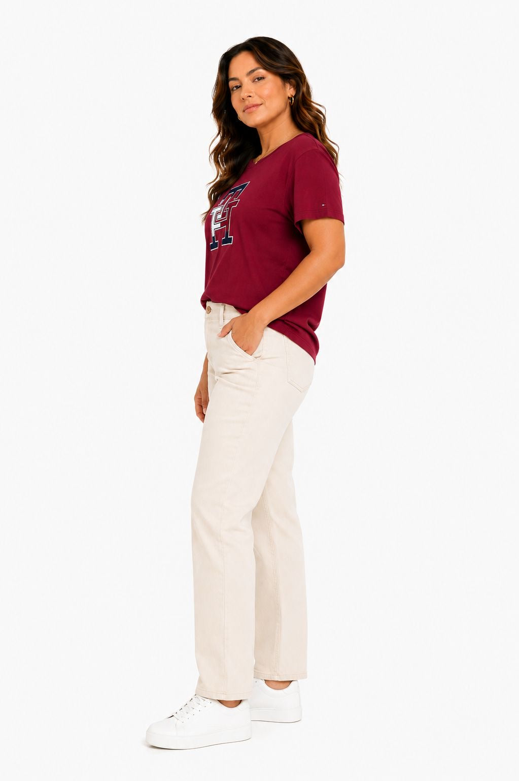 TOMMY HILFIGER-Embroidered Tricolor Logo T-Shirt