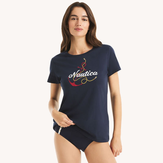 Náutica glitter anchor knot graphic t-shirt Women's