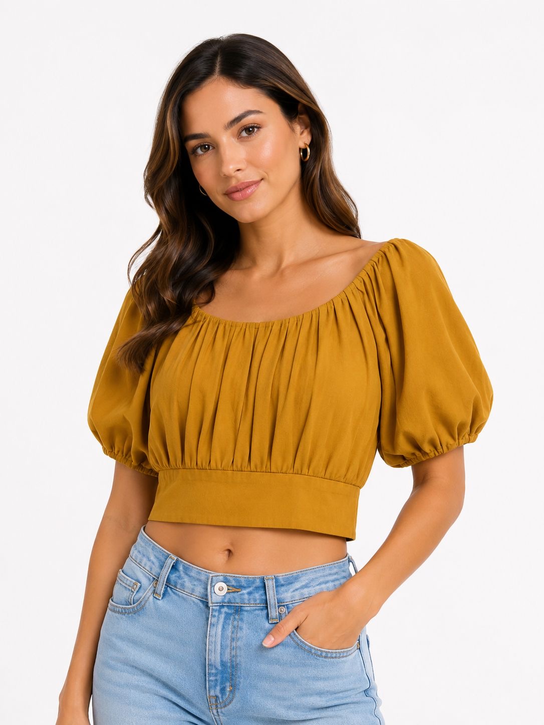 MIlK &HONEY-Mustard yellow blouse with puffy sleeves and folds