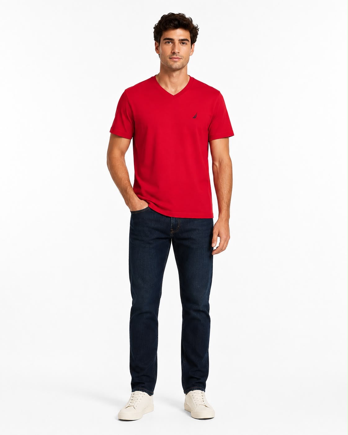 NAUTICA-Men's red V-neck t-shirt