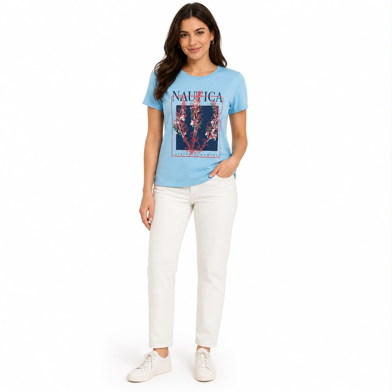 NAUTICA-Light blue round neck t-shirt for women