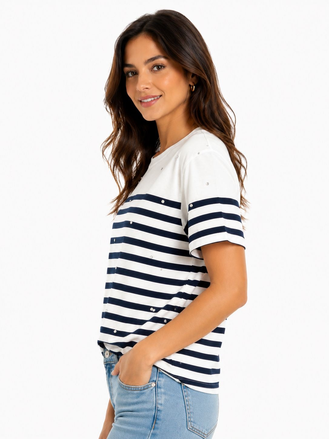BAILEY/44-Striped sailor t-shirt with rhinestones from the contemporary fashion brand Bailey 44.