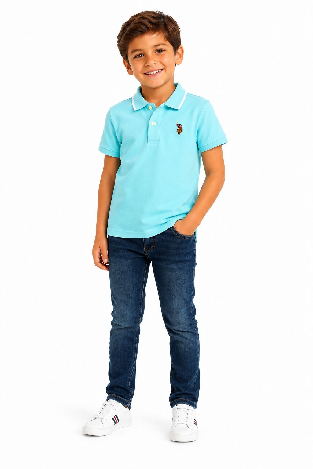 U.S. POLO ASSN-Light blue short-sleeved polo shirt