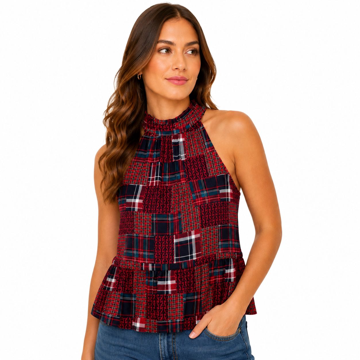 Tommy Hilfiger sleeveless blouse with red check patch print