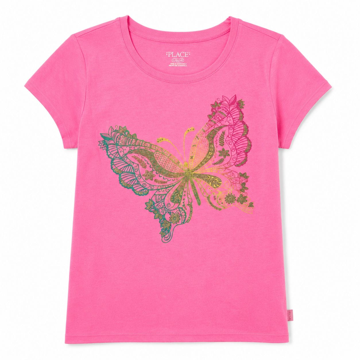 PLACE-Rainbow Butterfly Print Short Sleeve T-Shirt for Girls