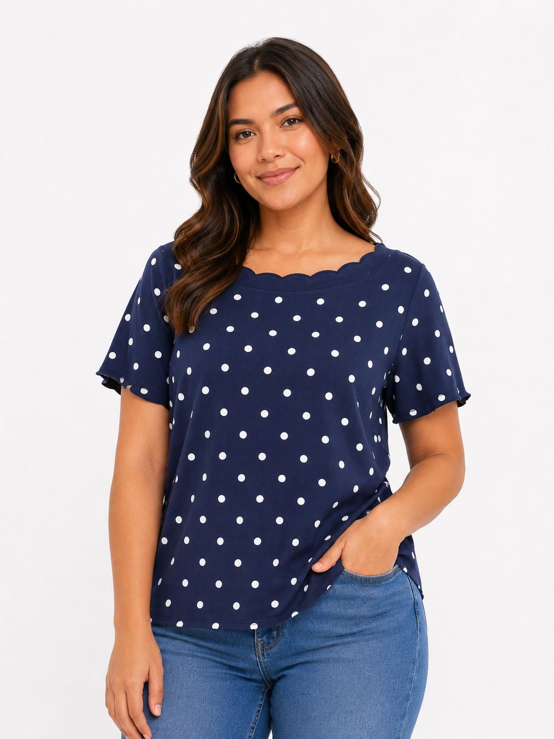 Karen Scott Polka Dot Short-Sleeve Top