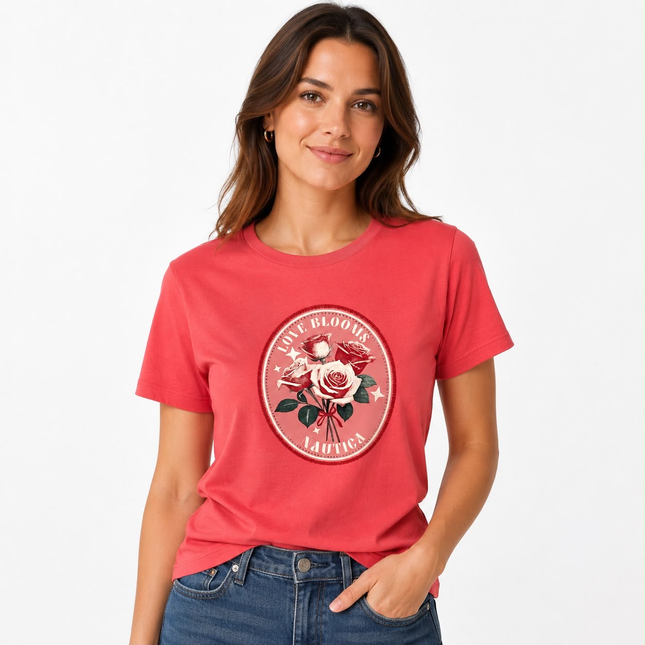 NAUTICA- Rhinestone Love Blooms Graphic T-Shirt.
