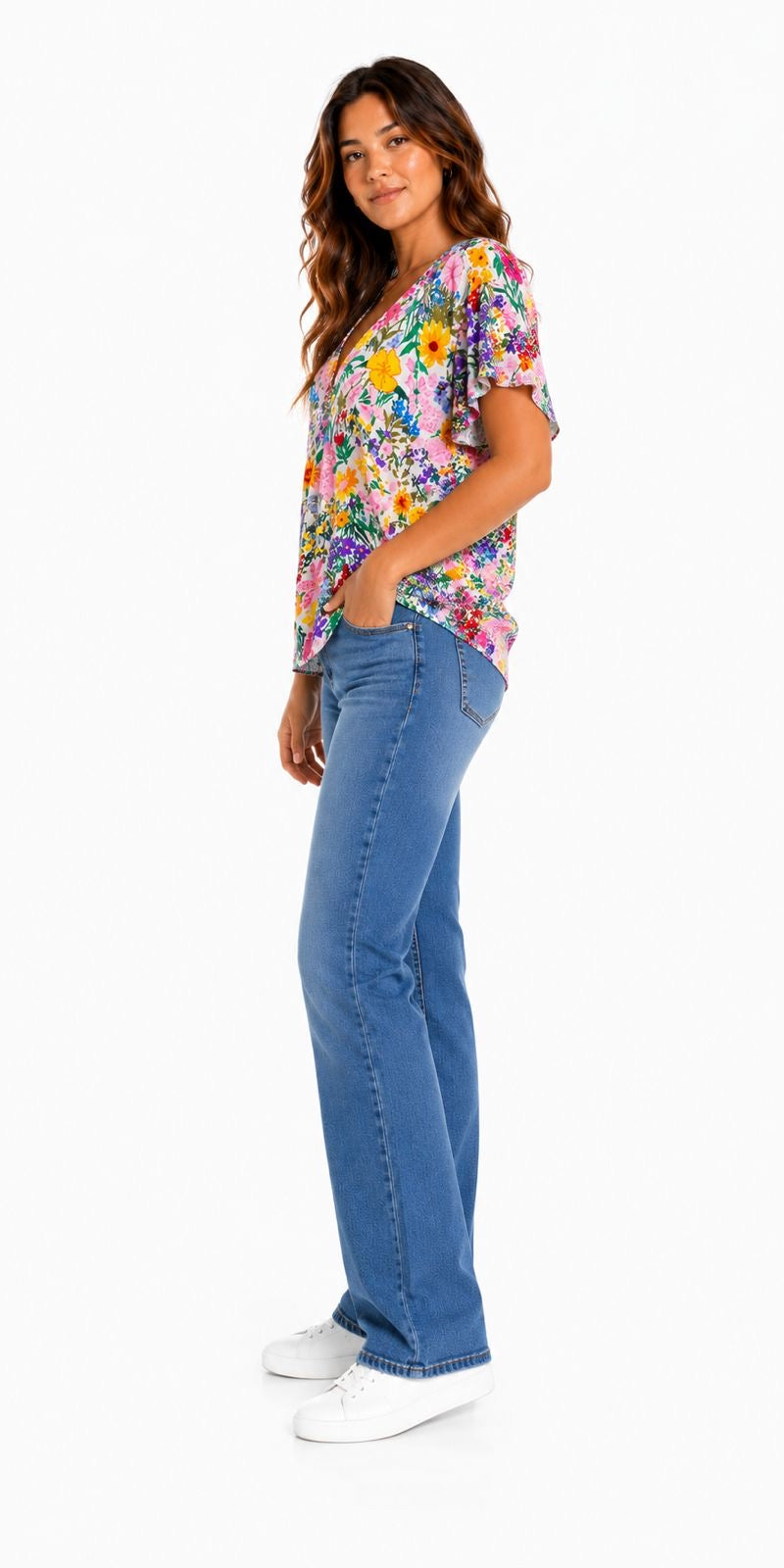CYNTHIA ROWLEY-Short-sleeved blouse with multicolor floral print