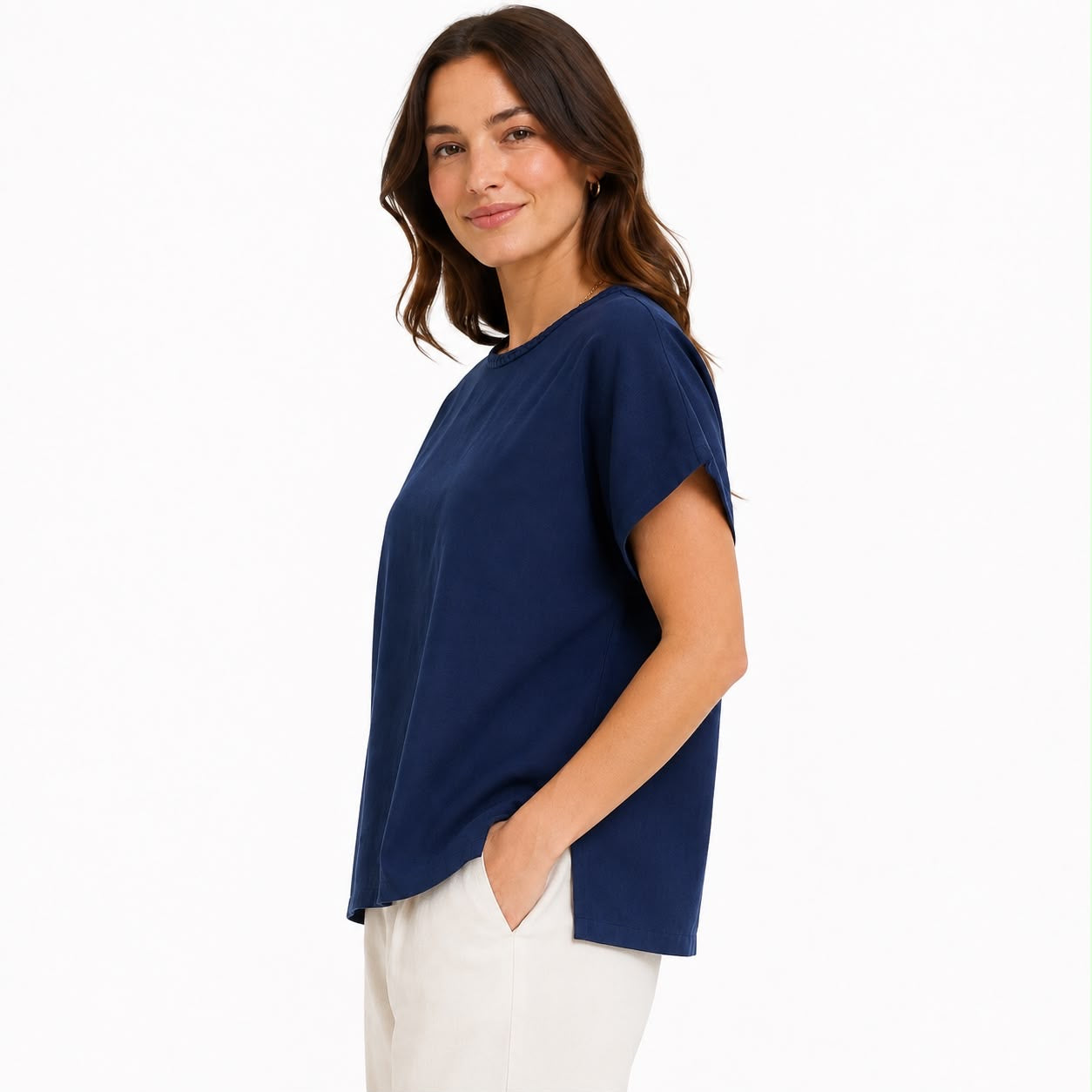 Anne Klein Navy blue short-sleeved blouse