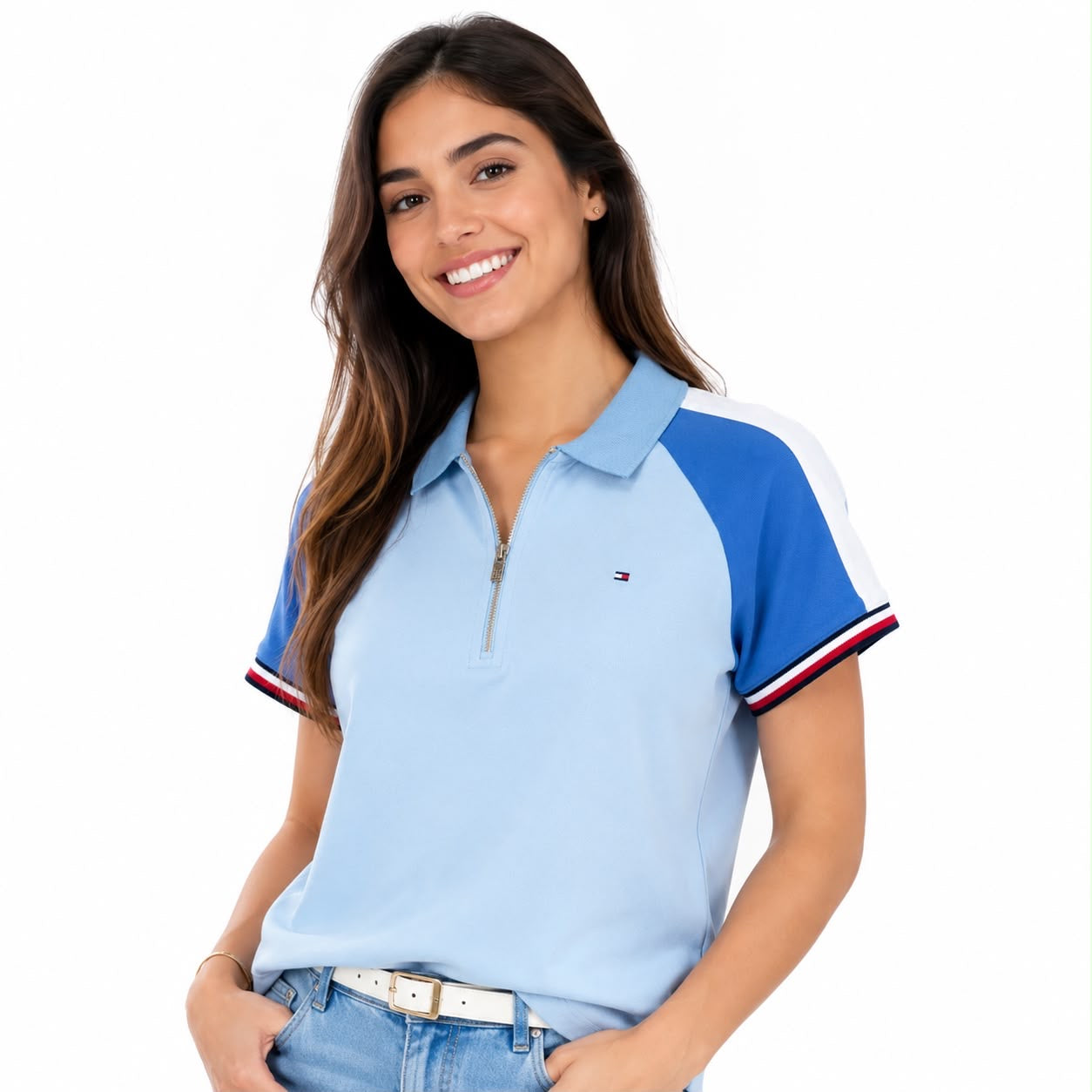 Tommy Hilfiger light blue polo shirt with zipper collar