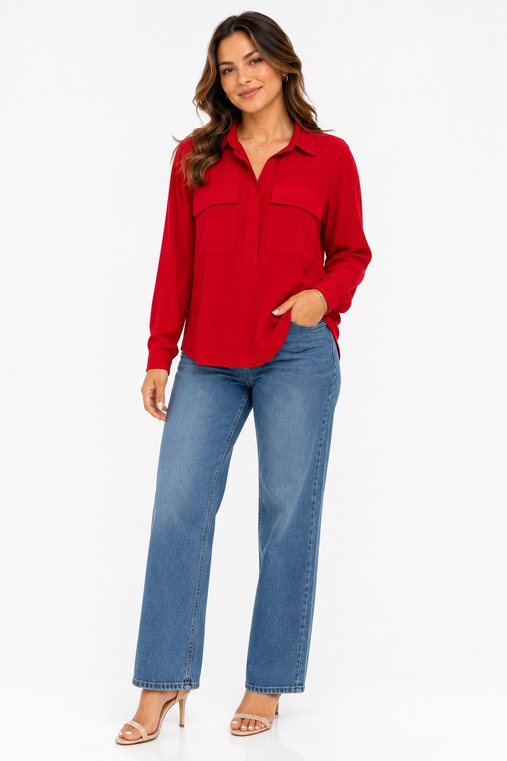 RAFAELLA-"Popover" style blouse or fluid red shirt from the Rafaella brand
