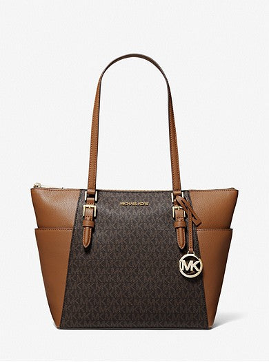 Michael Kors Charlotte Large Logo and Leather Top-Zip Tote Bag