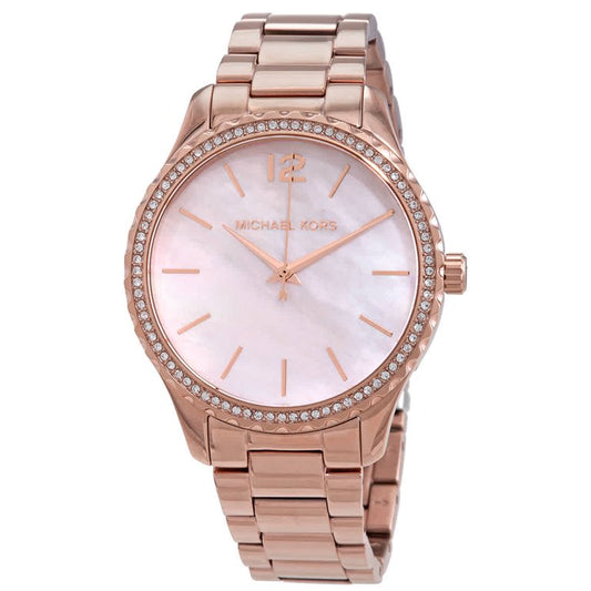 Michael Kors Layton Quartz Crystal Pink Dial Rose Gold-tone Ladies Watch