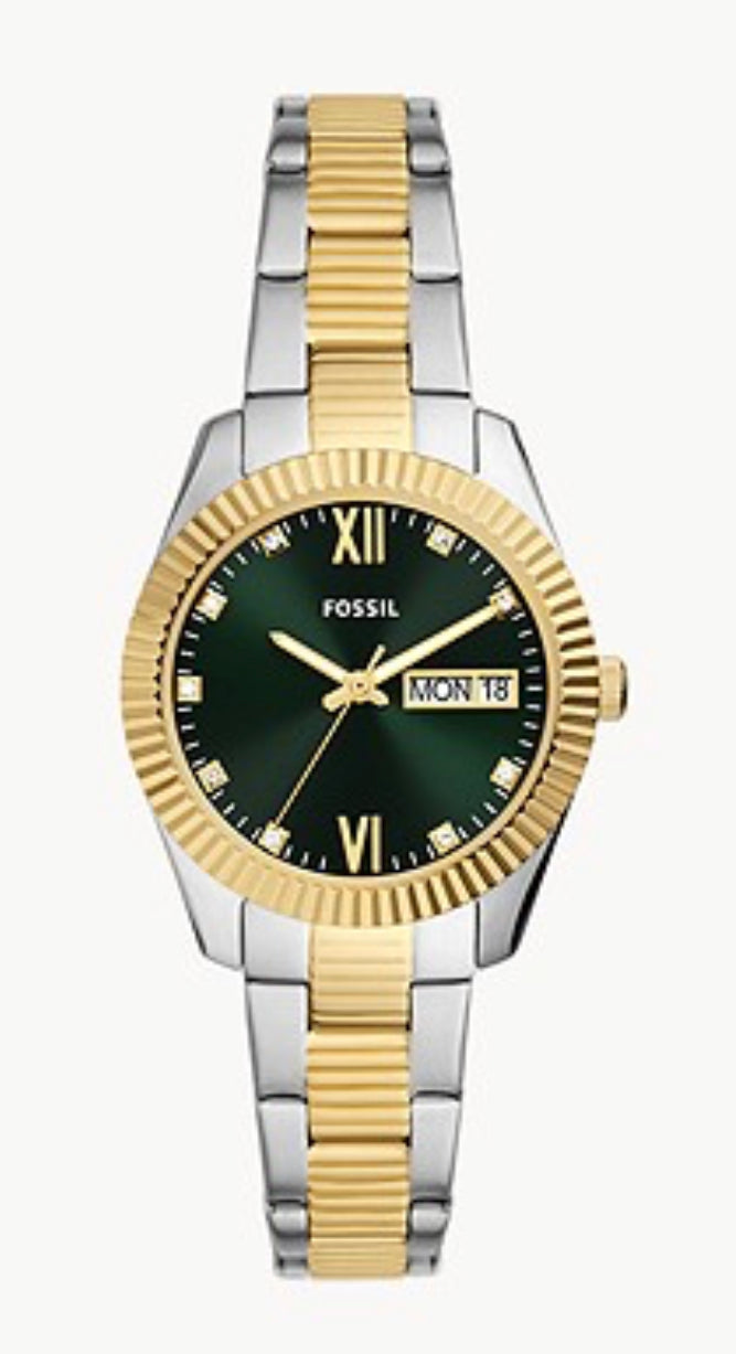 Fossil Scarlette Three-Hand Day-Date Two-Tone Stainless Steel Watch